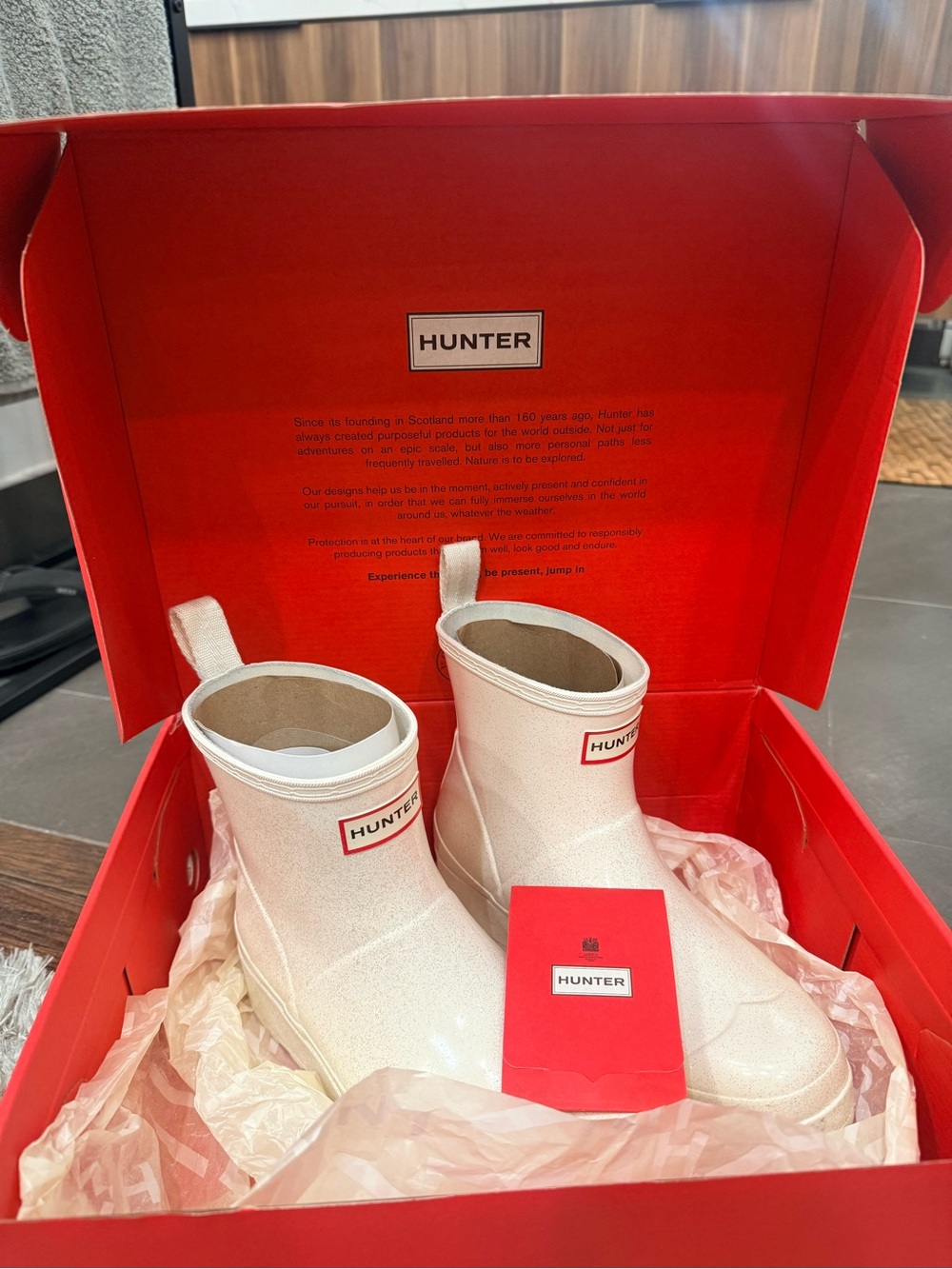 Hunter play short Cream Glitter Short Rain Boots sz 8 - Picture 6 of 7